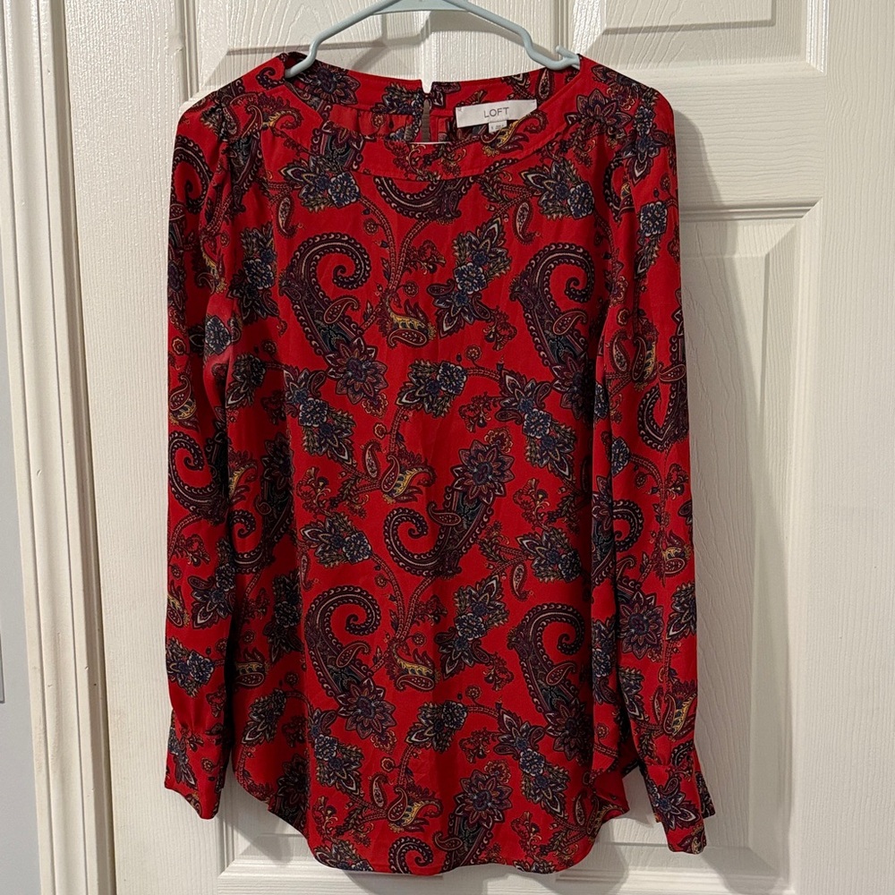 LOFT Vibrant Red Paisley Blouse